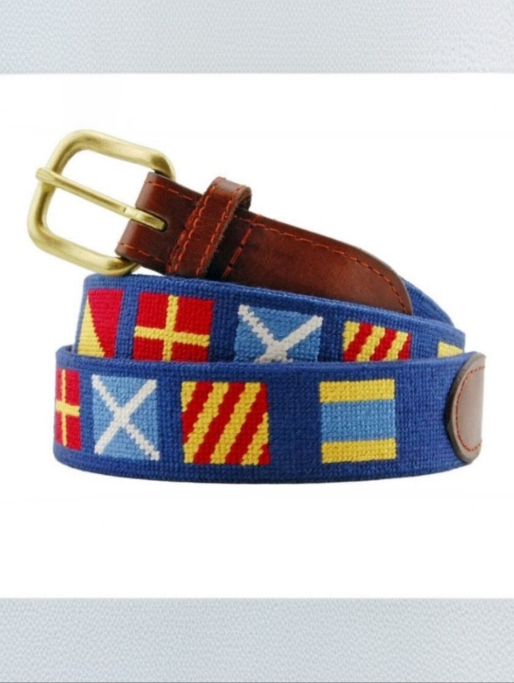Smathers & Branson Dark N Stormy Flag Needlepoint Belt Mens Size 32 Fits 29 30